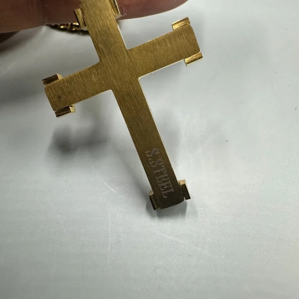 3/$30 Pendant Necklace Gold Tone Stainless Steel Chain Religious Faith